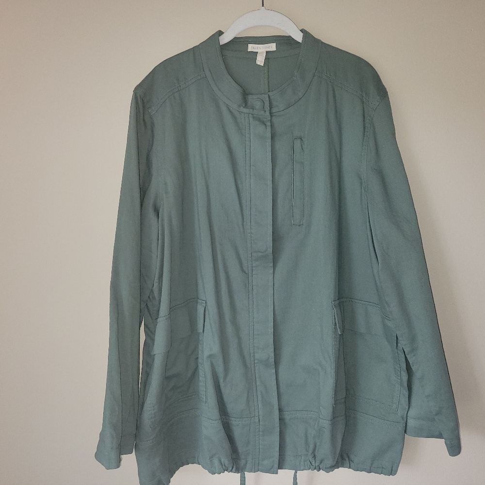 Eileen Fisher Organic Cotton Army Utility Cargo Jacket Green Size XL - Picture 2 of 7